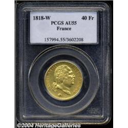 Louis XVIII gold 40 Francs 1818-W, KM713.6,