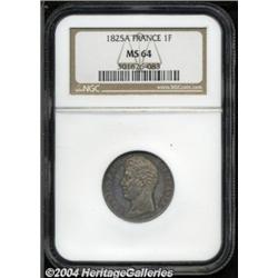 Charles X Franc 1825A, KM724.1, MS64 NGC,