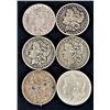 6 Morgan Silver Dollars O S 1878, 1882, 1899