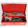 Image 1 : RED TOOL BOX WITH GREASE GUN, HAND TOOLS AND MORE