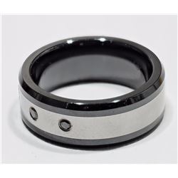 #58-STAINLESS STEEL 3 BLACK DIAMOND MEN'S RING