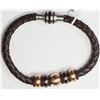 Image 1 : #72-STAINLESS STEEL LEATHER BRACELET WITH BEADS