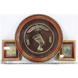 3 DECORATIVE WALL PIECES INCL WOOD EGYPTIAN STYLE