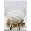 Image 1 : VINTAGE GLASS PUNCH BOWL COMPLETE WITH 12