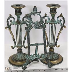 SET OF 3 BRASS AND GREEN PICTURE HOLDER AND 2