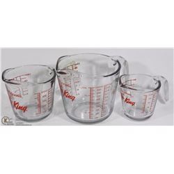 3 PC ANCHOR HOCKING FIRE KING GLASS MEASURING CUP