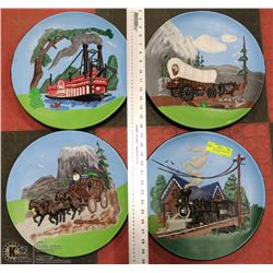SET OF 4- 3D STYLE HANDPAINTED PLATES INCL TRAIN