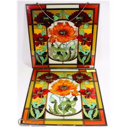 2-ESTATE PAINTED GLASS PICTURES - FLOWERS