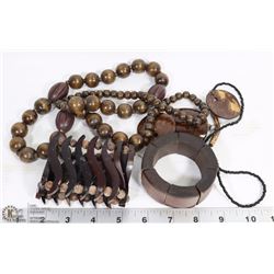 BOX OF ASSORTED WOOD JEWELRY