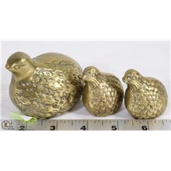 VINTAGE SET OF THREE SOLID BRASS QUAIL /GROUSE