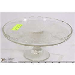 ESTATE ETCHED GLASS CAKE STAND 10"W X 5"H