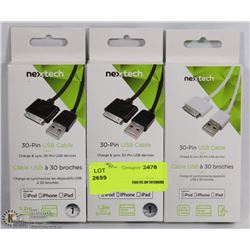 LOT OF 3 NEXTECH 30-PIN USB CABLES