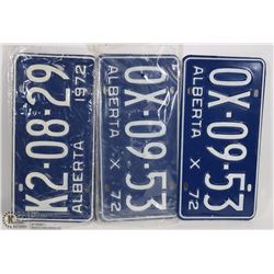 LOT OF 3 ALBERTA 72 LICENSE PLATES
