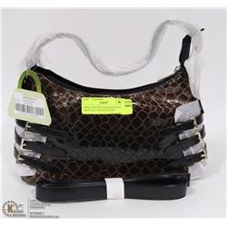 SMALL BROWN SNAKESKIN STYLE HANDBAG WITH SHOULDER