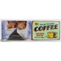 LOT OF 2 NEW 12"X8" TIN SIGNS - FRESH BREWED