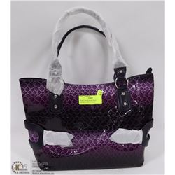 PURPLE SNAKESKIN STYLE HANDBAG SIDE BUCKLES