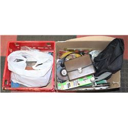 BOX OF ASSORTED TOOLS INCL BEAR SAW, MANY SANDING