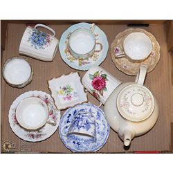 FLAT WITH ROYAL DAULTON TEAPOT, CHINA CUPS & MORE
