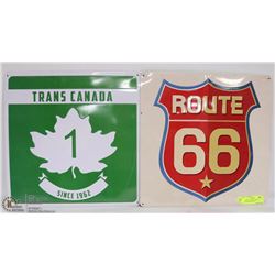 2 TIN SIGNS : VINTAGE METAL ROUTE 66 SIGN 16"X16"