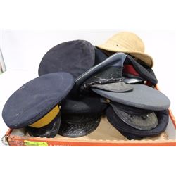 FLAT OF ASST VINTAGE MILITARY & POLICE HATS