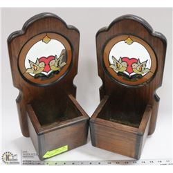 SET OF WOOD AND STAINED GLASS PLANTERS