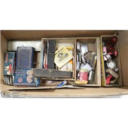 ESTATE BOX OF ASST ANTIQUES INCL LIGHTERS AND MORE