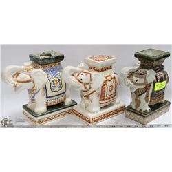 3 PORCELAIN ELEPHANTS: VASE W/ PORCELAIN ELEPHANT