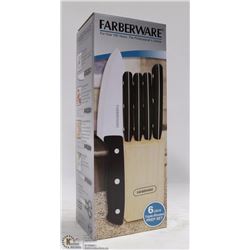 NEW FARBERWARE 6PC KNIFE SET IN BLOCK