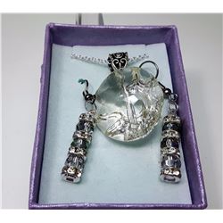 #12 - ROUND CLEAR CRYSTAL PENDANT & EARRINGS