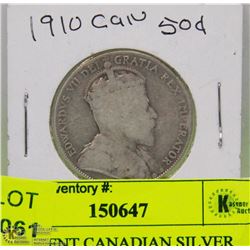 1910 50 CENT CANADIAN SILVER COIN