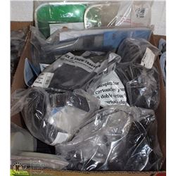 BOX FULL OF MISC WORK RELATED ITEMS INCL ICE &SNOW