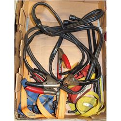 FLAT WITH BOOSTER CABLES, TIRE IRONS AND STRAPS