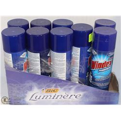9 CANS OF WINDEX POWERIZED FOAM GLASS CLEANER