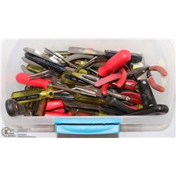 SMALL TOTE OF USED HAND TOOLS