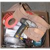 Image 1 : BOX W/ MISC GOODS INCL CARPENTERS BELT,