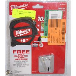 16FT MINI MILWAUKEE MEASURING TAPE WITH LARGE HOOK