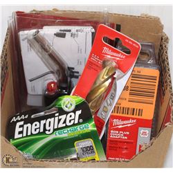 LOT OF MISC PRODUCTS INCL MILWAUKEE TITANIUM DRILL