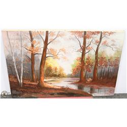LARGE OIL ON CANVAS FOREST PICTURE
