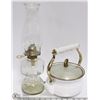 Image 1 : ENAMEL KETTLE WITH GLASS HURRICANE LAMP