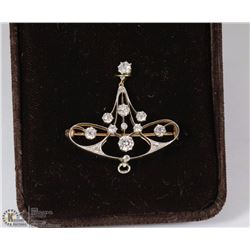 18K YELLOW GOLD ANTIQUE DIAMOND BROOCH PIN/PENDANT
