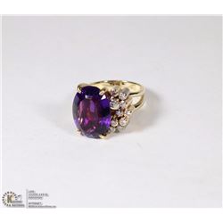 14K YELLOW GOLD AMETHYST AND DIAMOND RING WITH COA