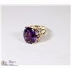 Image 1 : 14K YELLOW GOLD AMETHYST AND DIAMOND RING WITH COA