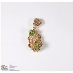 14K YELLOW GOLD PERIDOT AND DIAMOND PENDANT W/COA