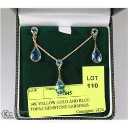 14K YELLOW GOLD AND BLUE TOPAZ GEMSTONE EARRINGS