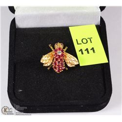 18K YELLOW GOLD, DIAMOND AND RUBY "FLY" PIN W/COA