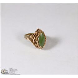 14K YELLOW GOLD AND JADE GEMSTONES RING WITH COA