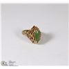 Image 1 : 14K YELLOW GOLD AND JADE GEMSTONES RING WITH COA