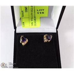 14K YELLOW GOLD, AMETHYST & DIAMOND EARRINGS W/COA