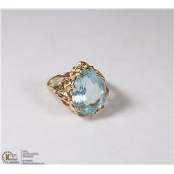 14K YELLOW GOLD AND BLUE TOPAZ RING WITH COA