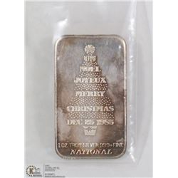 1985 CHRISTMAS SILVER 1 OZ BAR